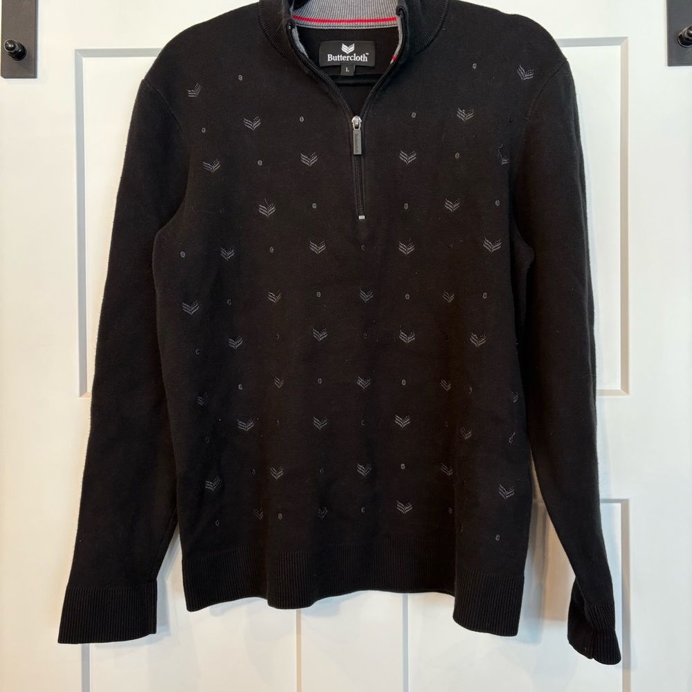 Buttercloth Black Zip Up Sweater with Stand-Up Collar and Long Sleeves